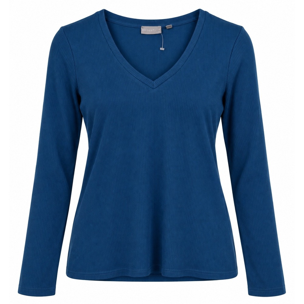 Evolution by Cyrus Womens V-Neck Ribbed Long Sleeve Top Blue L NWT